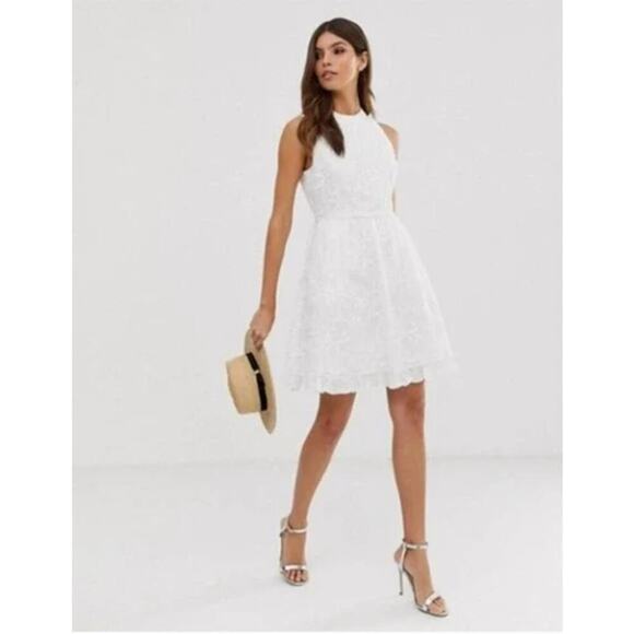 Ted Baker Dresses & Skirts - Ted Baker Lorene White Floral Embroidered Halter‎ Fit & Flare Dress